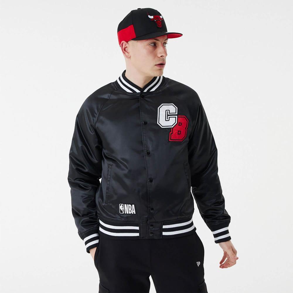 New Era Chicago Bulls NBA Black Satin Bomber Jacket