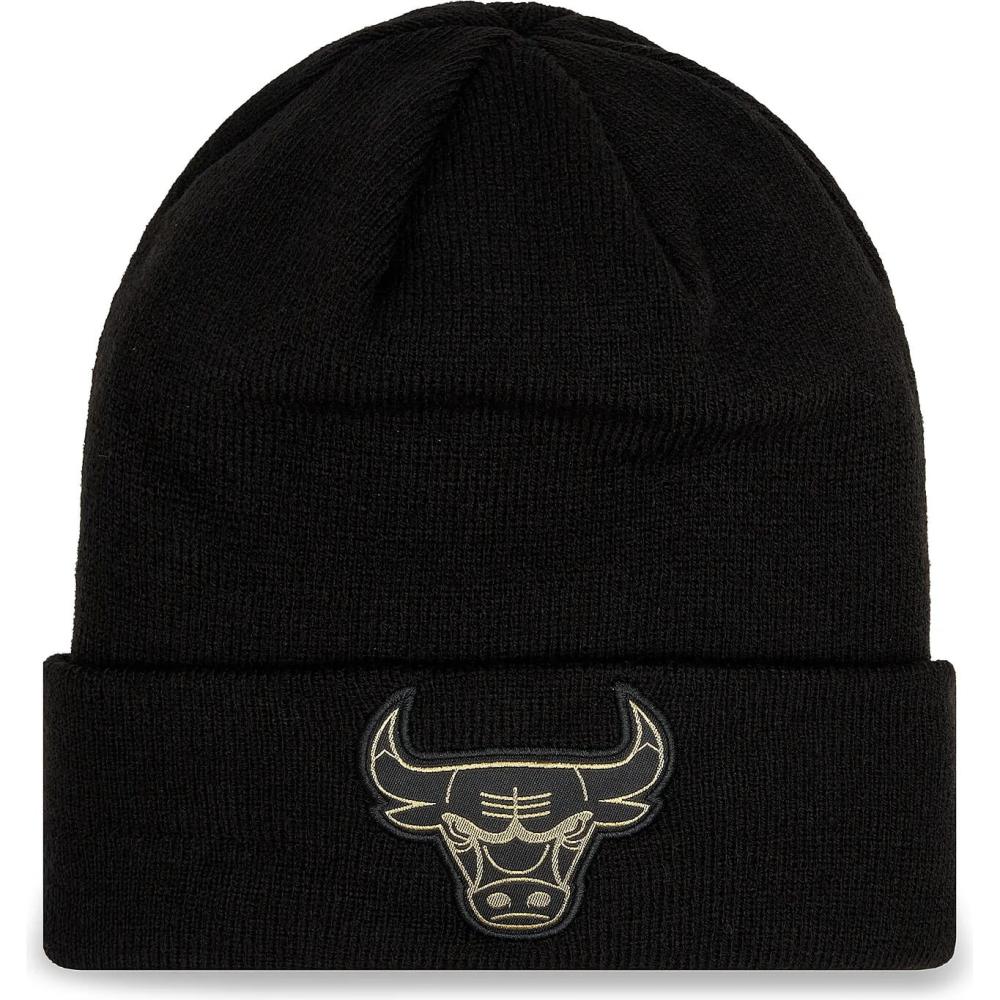 New Era NBA Chicago Bulls Metallic Badge Black Cuff Knit Beanie Hat Black