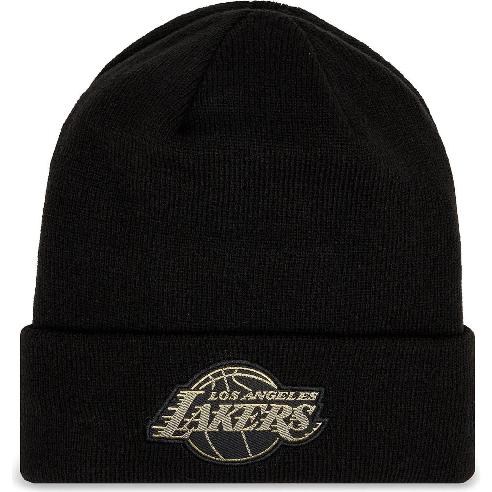 New Era NBA LA Lakers Metallic Badge Black Cuff Knit Beanie Hat Black