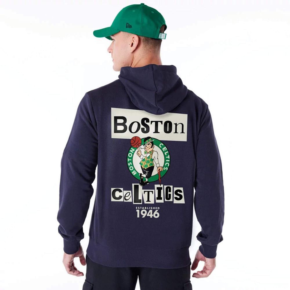 Mikina s kapucňou New Era NBA Boston Celtics Newspaper Graphic Navy Pullover Hoodie tmavomodrá