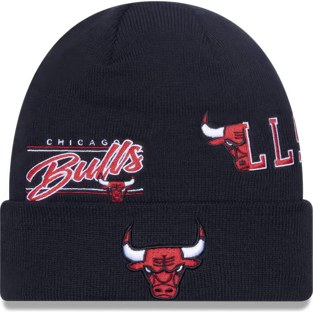 Zimná čiapka New Era Knit Medium NBA Chicago Bulls Multi Patch Cuff Knit Beanie Hat čierna