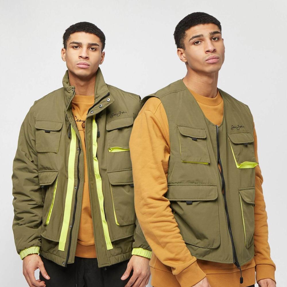 Sean John Script Logo Multifunctional Jacket olive/bright yellow