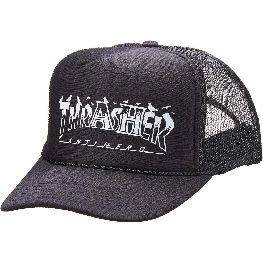 Thrasher X Antihero Pigeon Mag Trucker Hat Black