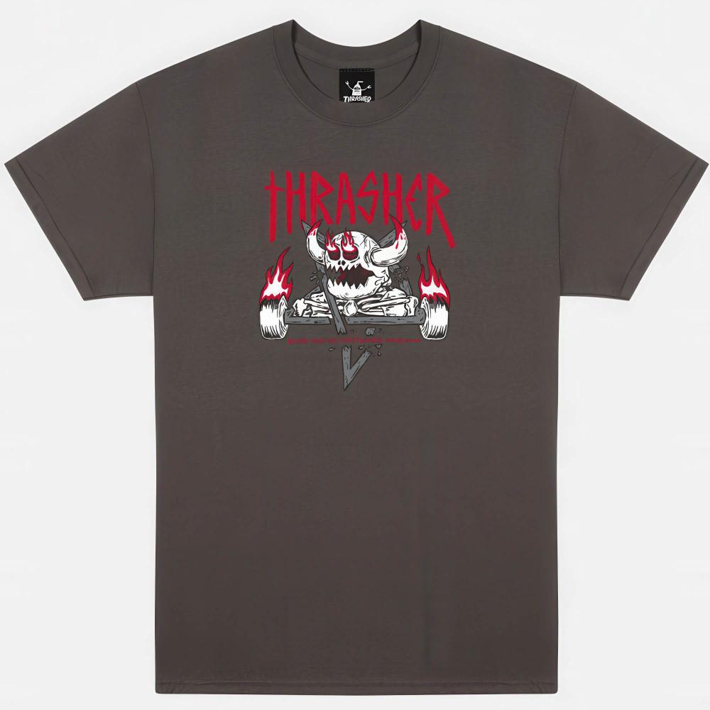 Tričko THRASHER THR x TOY MACHINE MONSTER-GRAM T-SHIRT tmavošedé