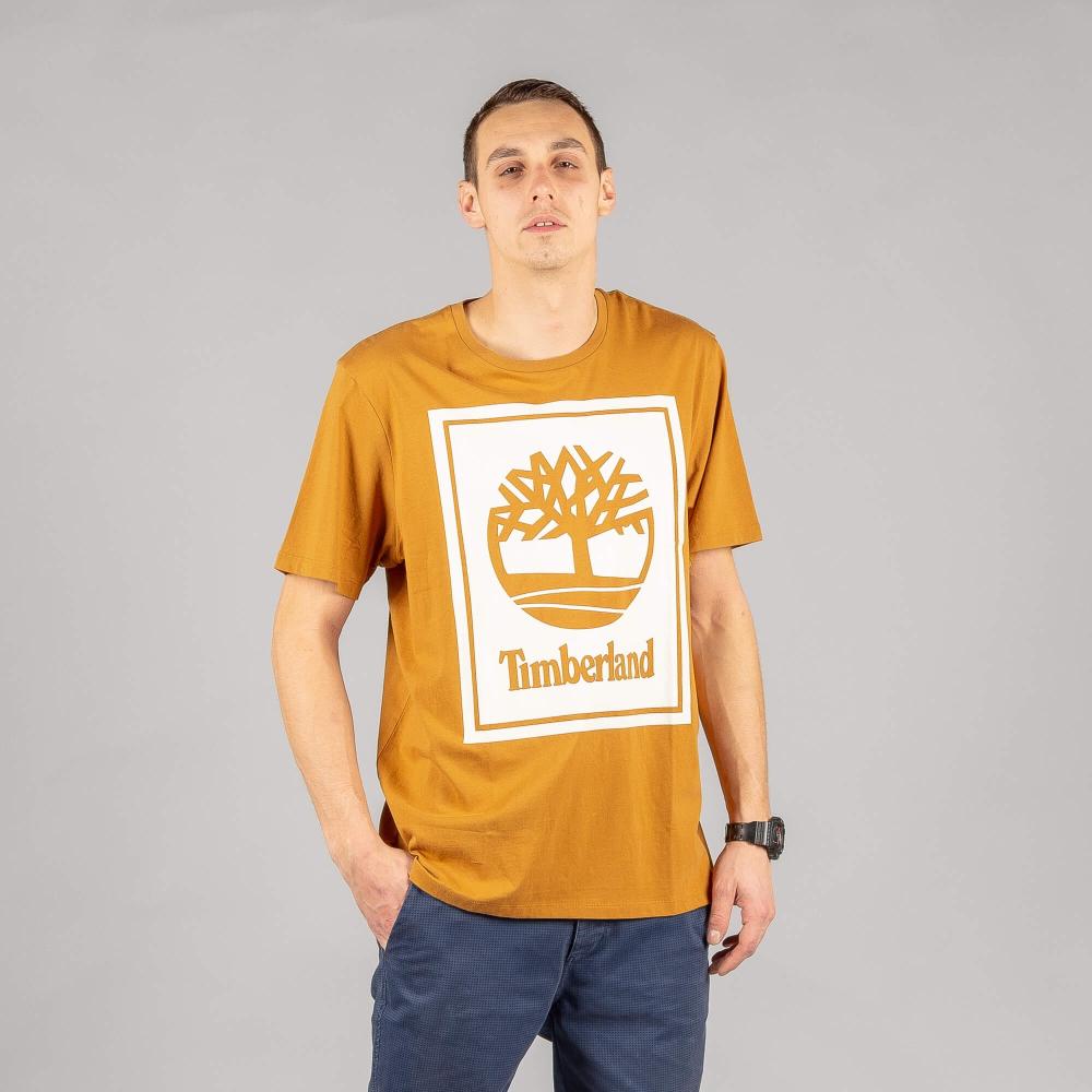 Timberland Yc Ss Stack Logo T-Shirt Wheat Boot/White Sand