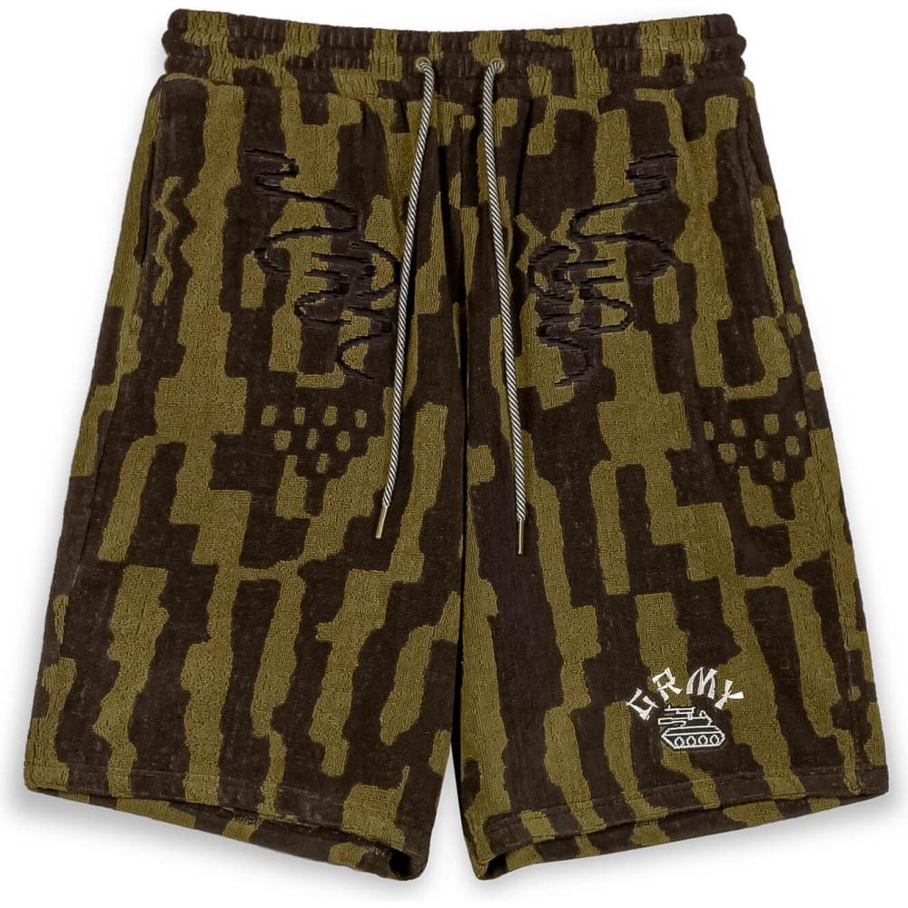 Grimey Wear Lucky Dragon All Over Jacquard Terry Towelling Baggy Sweatshorts Black