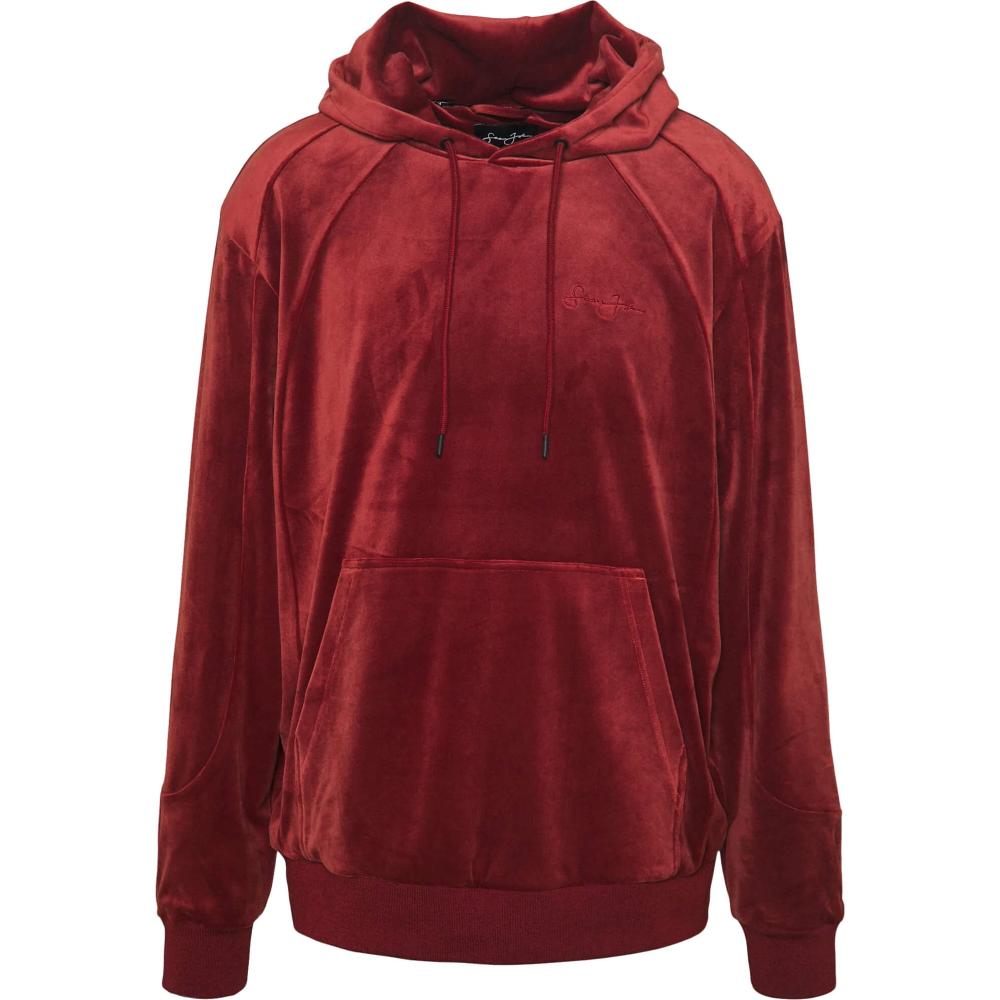 Sean John Script Logo Velours Hoodie Dark Red