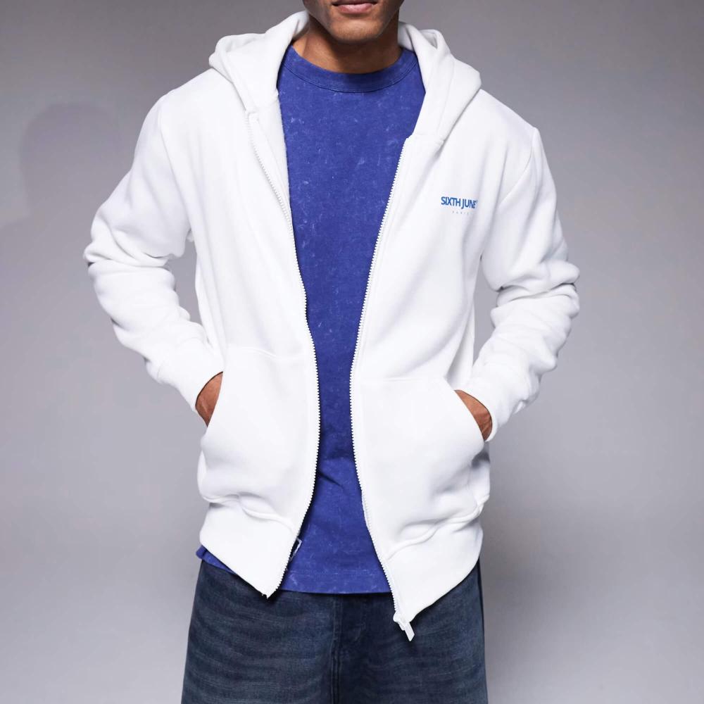 Sixth June Sj Cafe Printed Zipup Hoodie White