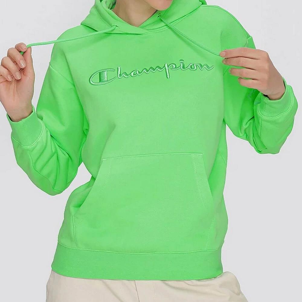 Champion Wmns Knitted Champion Logo Hooded Sweatshirt Green