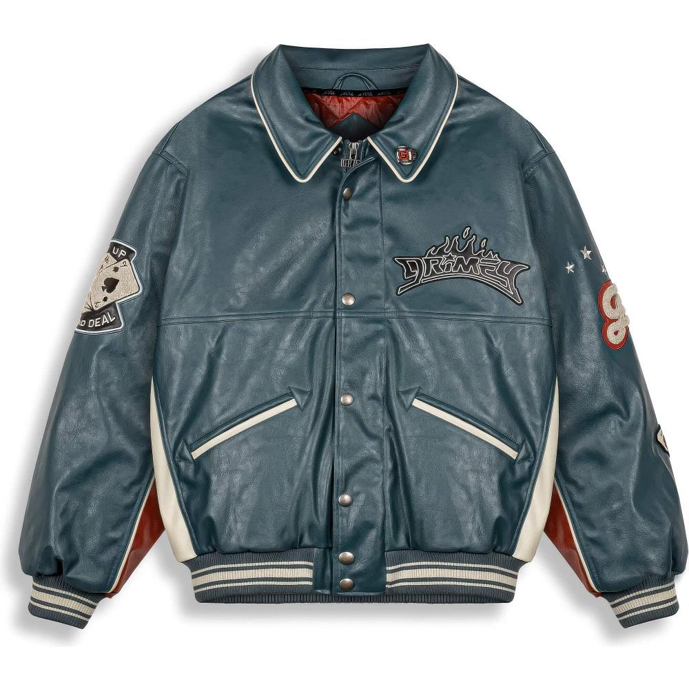 GRIMEY WEAR DEEPER PU LEATHER JACKET NAVY