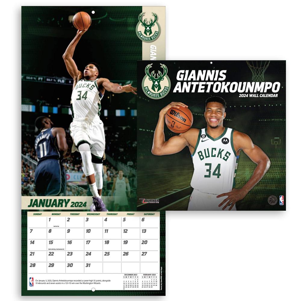 TURNER SPORTS NBA 2024 (30x60 cm) WALL CALENDAR MILWAUKEE BUCKS GIANNIS ANTETOKOUNMPO