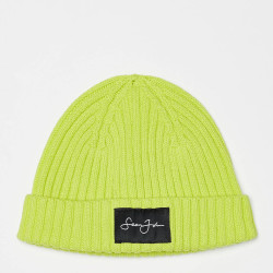 Sean John Script Logo Rib Knit Short Beanie Bright Yellow