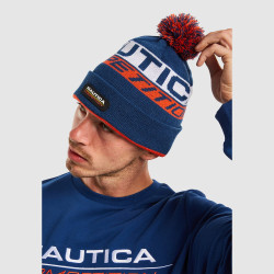 Nautica Buren Pom Pom Beanie Navy