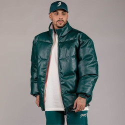 Grimey Wear Westbound Pu Leather Reversible Puffy Jacket Green