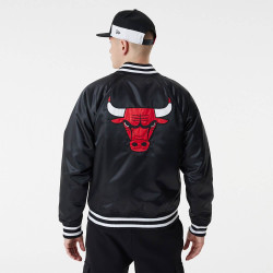 New Era Chicago Bulls NBA Black Satin Bomber Jacket