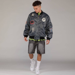 Grmy Grimey Wear The Clout Washed Bomber Jacket Washed Black