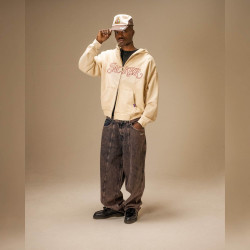 Mikina Jacker Rough Garment Dyed Premium Hoodie Zip béžová