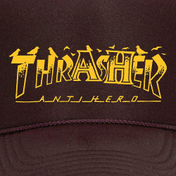 Thrasher X Antihero Pigeon Mag Trucker Hat Brown