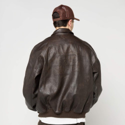 Pánska bomber bunda Karl Kani Signature Pu Leather Bomber Jacket hnedá