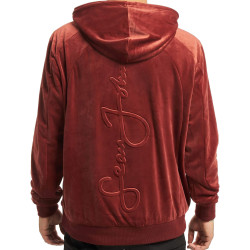 Sean John Script Logo Velours Hoodie Dark Red