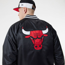 New Era Chicago Bulls NBA Black Satin Bomber Jacket