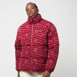 Sean John SJ Script Logo Geometric Aop Puffer Jacket dark red