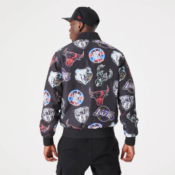 NEW ERA NBA All Over Print Team Logos Black Bomber Jacket Black