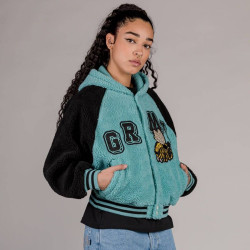 Grimey Wear Hive Sherpa Hood Button Girl Sweatshirt Blue