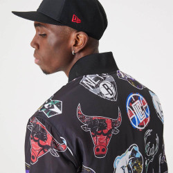 NEW ERA NBA All Over Print Team Logos Black Bomber Jacket Black