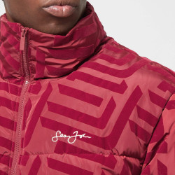 Sean John SJ Script Logo Geometric Aop Puffer Jacket dark red