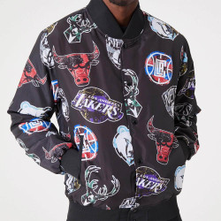 NEW ERA NBA All Over Print Team Logos Black Bomber Jacket Black