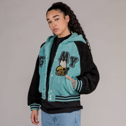 Grimey Wear Hive Sherpa Hood Button Girl Sweatshirt Blue