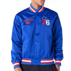 Bunda bomer New Era NBA Philadelphia 76ers Satin Blue Bomber Jacket modrá