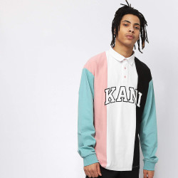 Karl Kani College Block Rugby Shirt White/Turquoise/Pink/Black