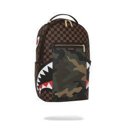 Sprayground Exterior Gold Zip Pocket Sharks In Paris Backpack (Dlxv) Brown/Camo