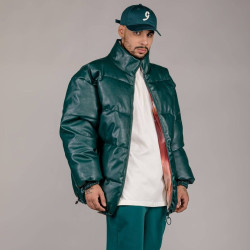 Grimey Wear Westbound Pu Leather Reversible Puffy Jacket Green