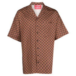 Sprayground Hawaiian Shirt Skull Ceckered Brown