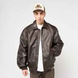 Pánska bomber bunda Karl Kani Signature Pu Leather Bomber Jacket hnedá