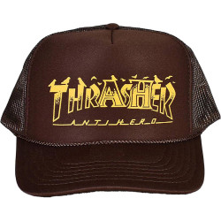 Thrasher X Antihero Pigeon Mag Trucker Hat Brown