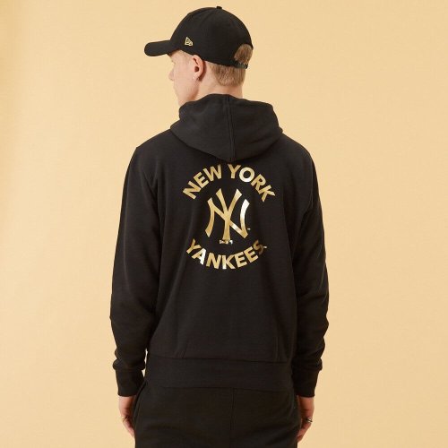 NEW ERA mikina MLB Team logo metallic print hoody NEW YORK YANKEES Black