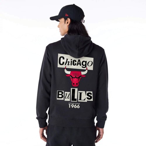 Mikina s kapucňou New Era NBA Chicago Bulls Newspaper Graphic Black Pullover Hoodie čierna