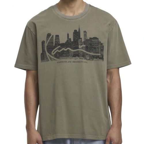 Pánske tričko Karl Kani Signature Skyline Washed Boxy T-Shirt olivovo zelené