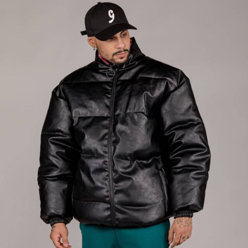 Grimey Wear Westbound Pu Leather Reversible Puffy Jacket Black