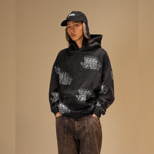Mikina Jacker Skeleton Hoodie Garment Dyed čierna
