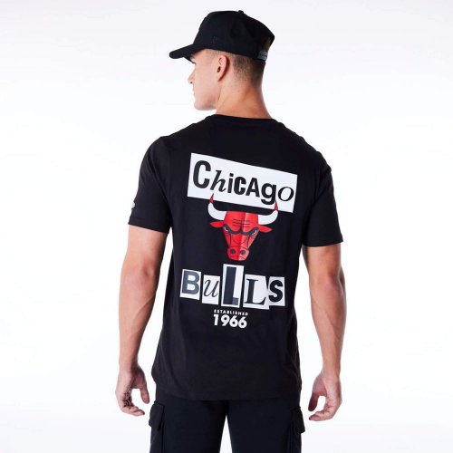 Tričko New Era NBA Chicago Bulls Newspaper Graphic Black T-Shirt čierne