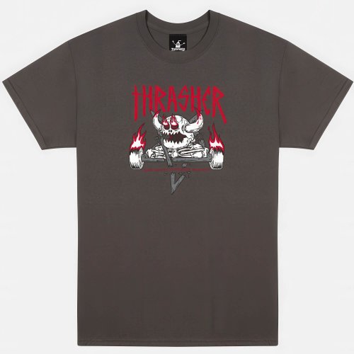 Tričko THRASHER THR x TOY MACHINE MONSTER-GRAM T-SHIRT tmavošedé