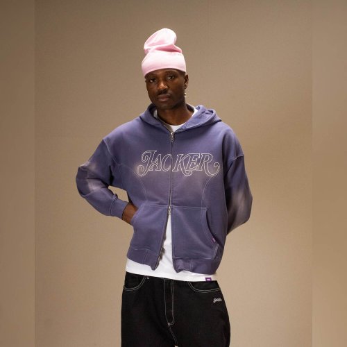 Mikina Jacker Rough Garment Dyed Premium Hoodie Zip modrá