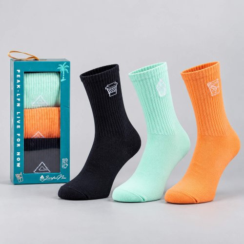 Módne vysoké ponožky PEAK Stretch High Cut Socks 3-pack čierne, mentolové a oranžové