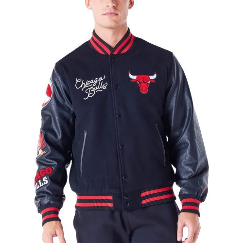 Bunda bomber New Era NBA Chicago Bulls Patch College Jacket čierna